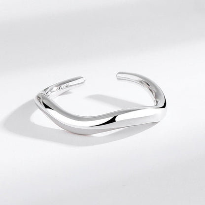 S925  Wave Flowing lines  Silver Ring Open Adjustable