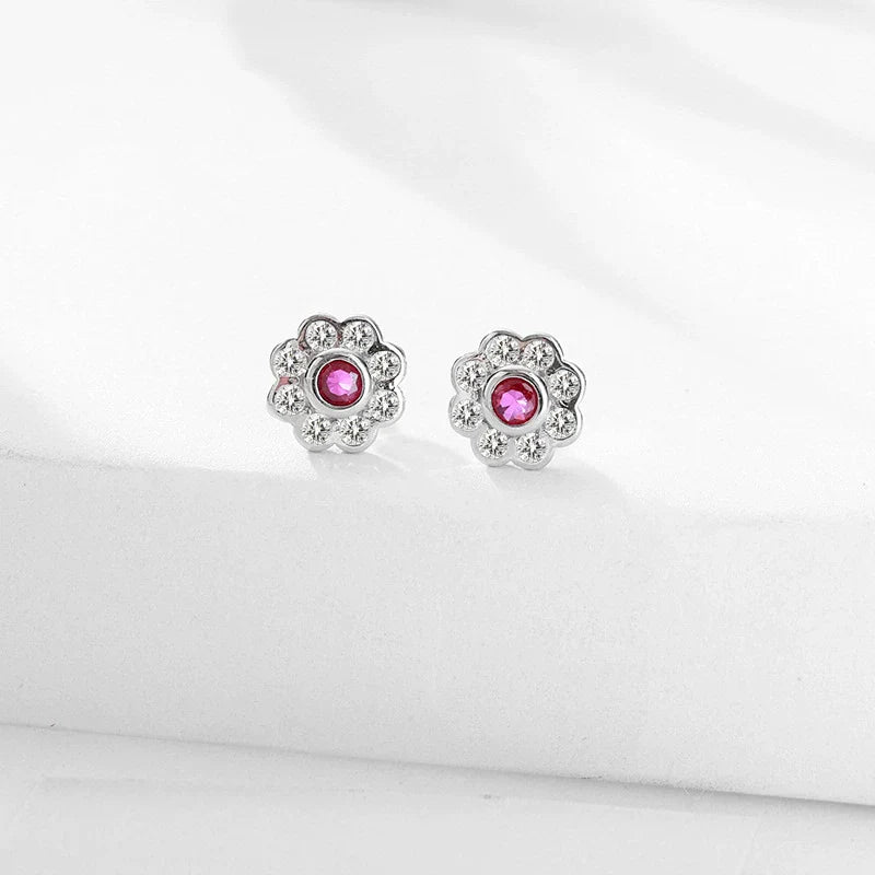 s925 sterling silver flower earrings set with diamond clavicle necklace