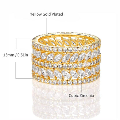 Wide-faceted marquise-shaped cubic zirconia ring