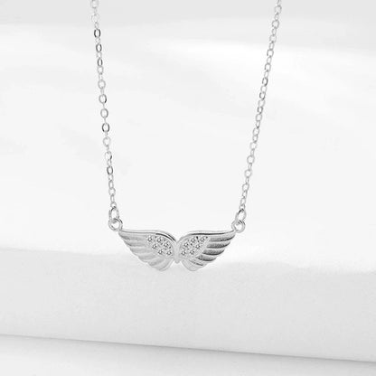 S925 Sterling Silver Angel wings Necklace Earrings Set with Zircon