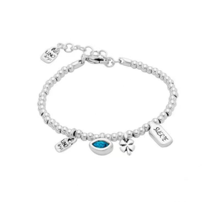 UNOde50 Silver Lucky Crystal Beaded Pendant Bracelet