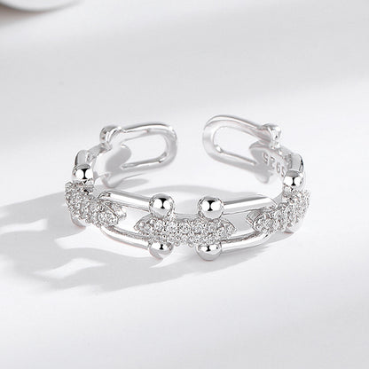 925 Sterling Silver Zircon Chain Ring