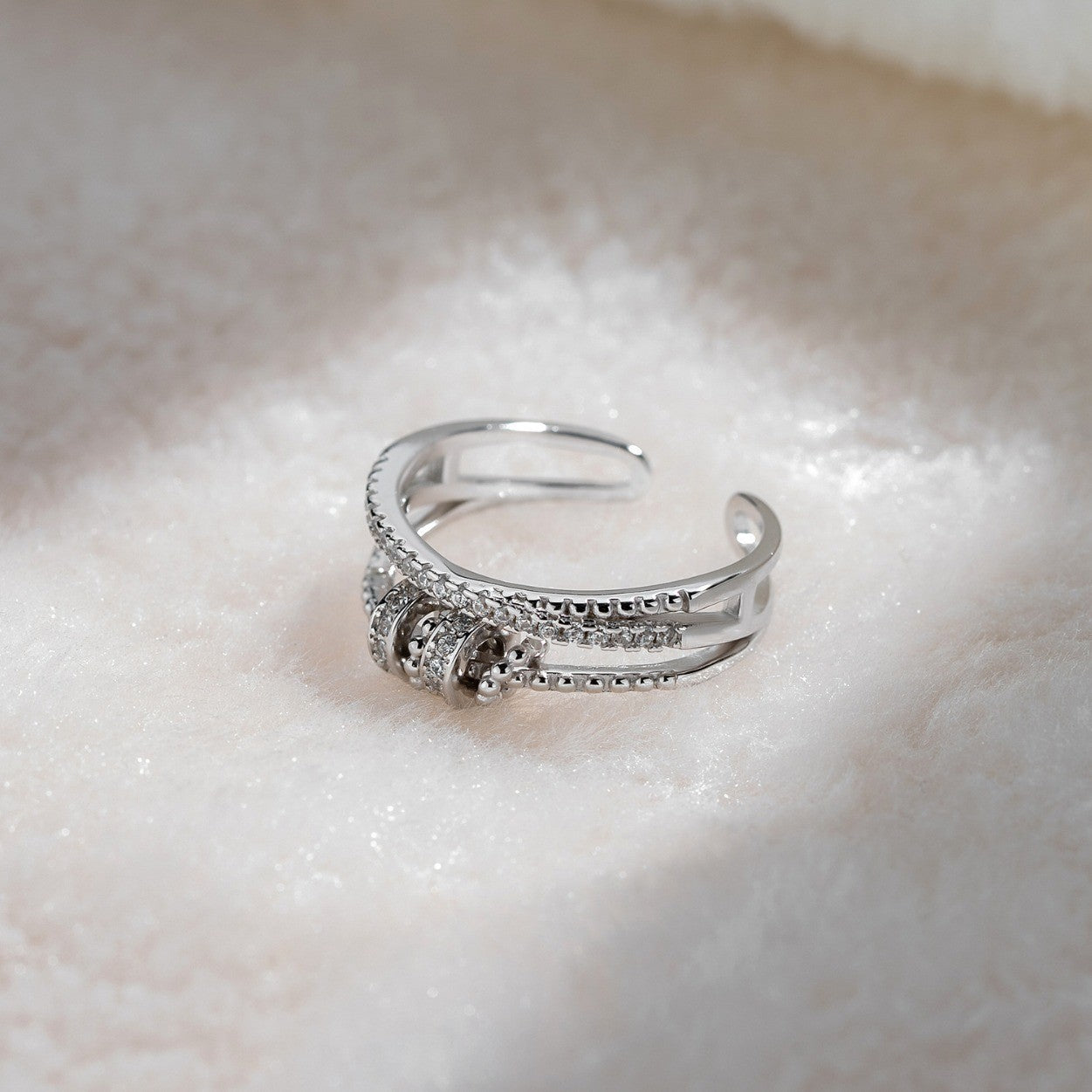 S925 Sterling Silver Crossover Ring - Multi-Layer Diamond-Set