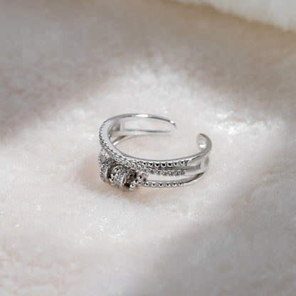 S925 Sterling Silver Crossover Ring - Multi-Layer Diamond-Set