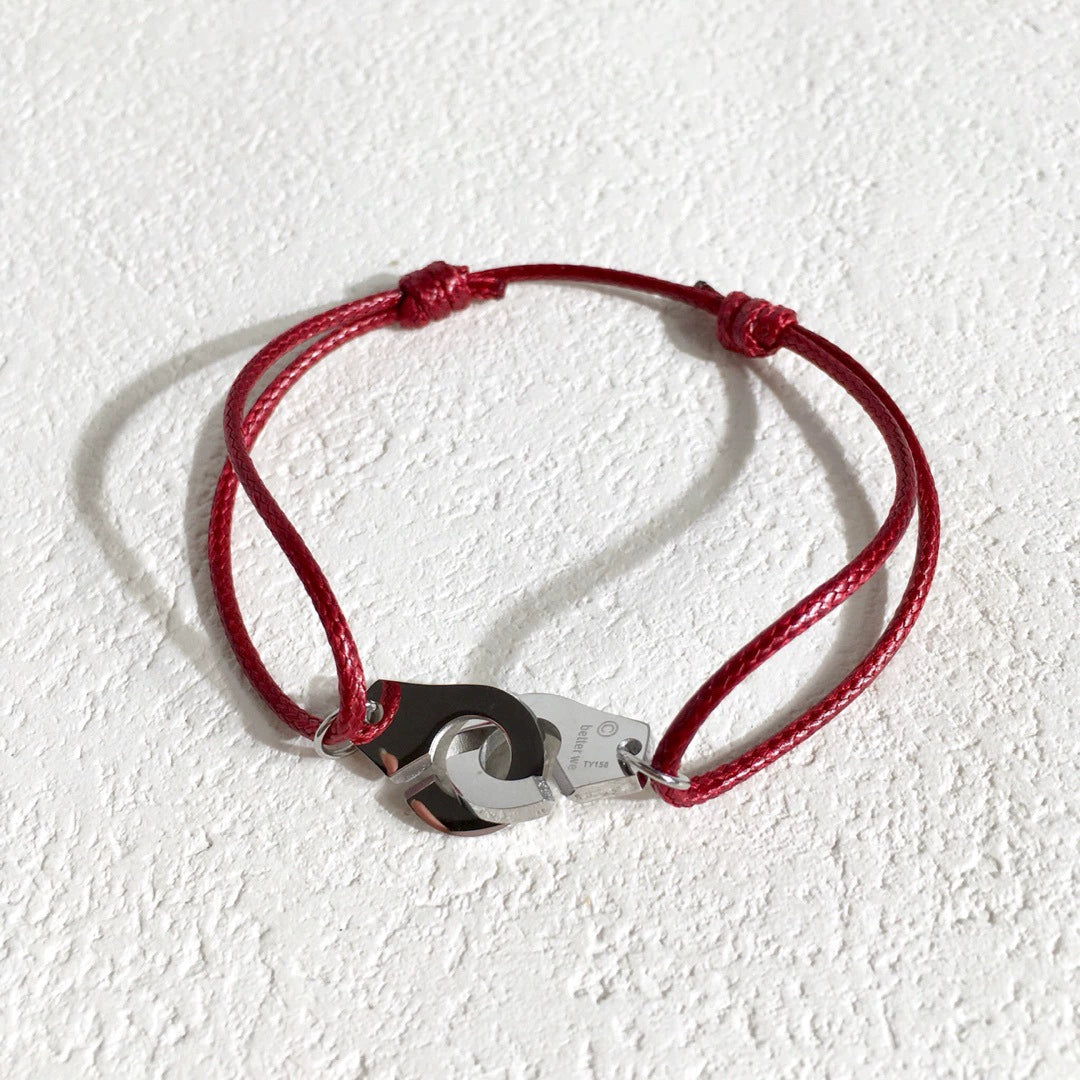 Colorful Braided Waxed Rope Handcuff Bracelet