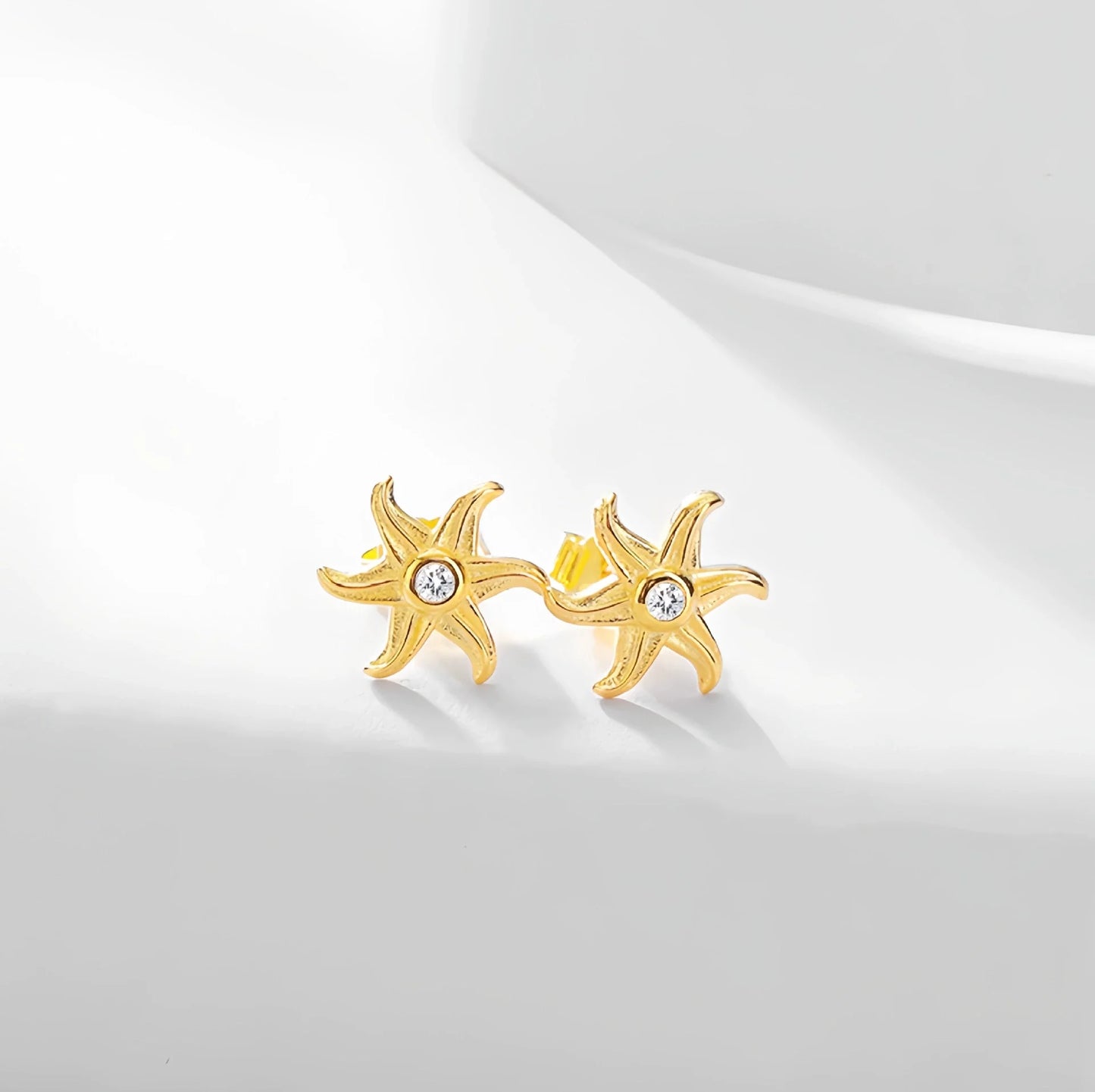 S925 Sterling Silver Starfish Jewelry Set - Earrings and Clavicle Necklace