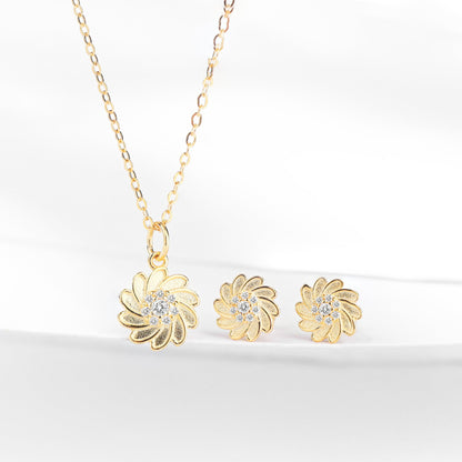 Sterling Silver Sunflower Necklace Set - with Matching Earrings