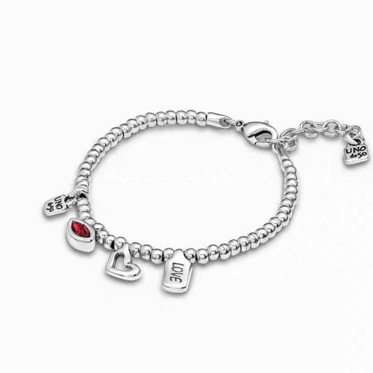 UNOde50 Silver Lucky Crystal Beaded Pendant Bracelet