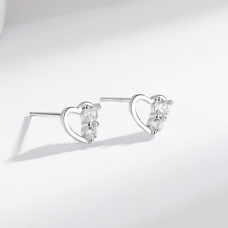 s925 sterling silver diamond sweet heart-shaped earrings