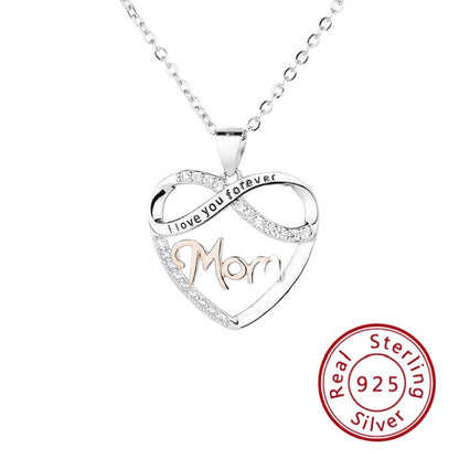 S925 Infinite Love Heart Design Mom Pendant Silver Necklace