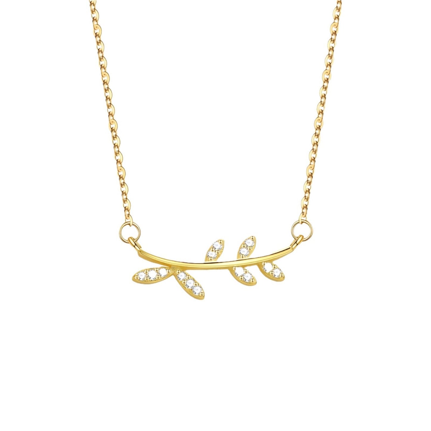 S925 Sterling Silver Leaf Pendant Necklace with Diamonds