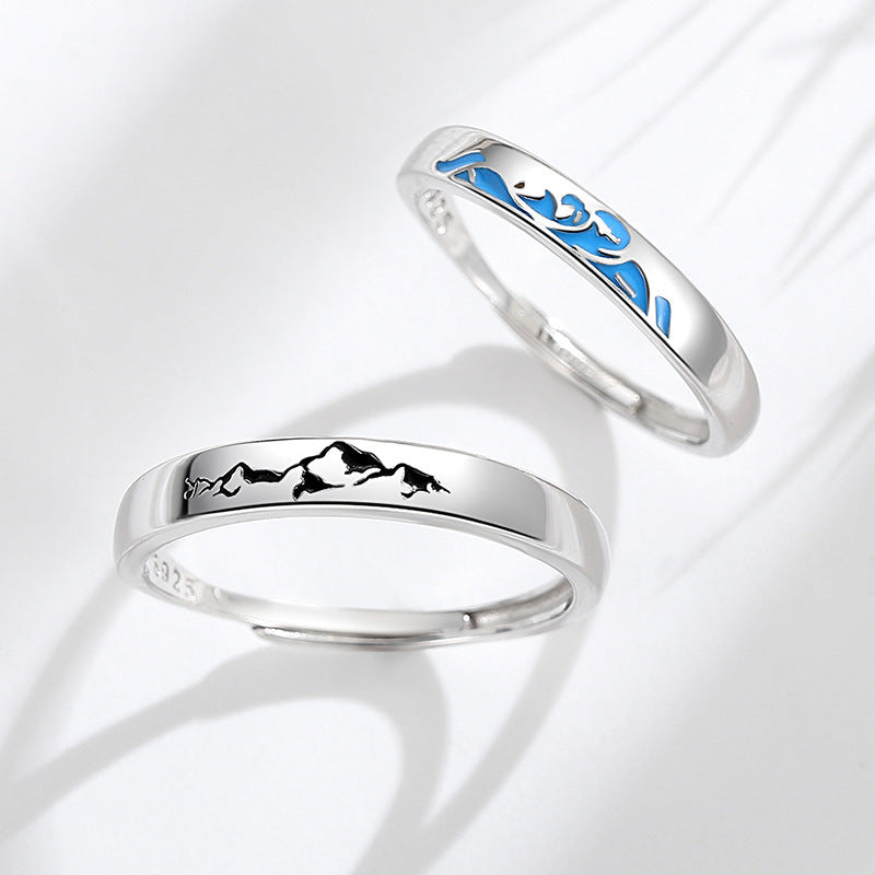 Sterling Silver Love Oath Couple Rings - Retro S925