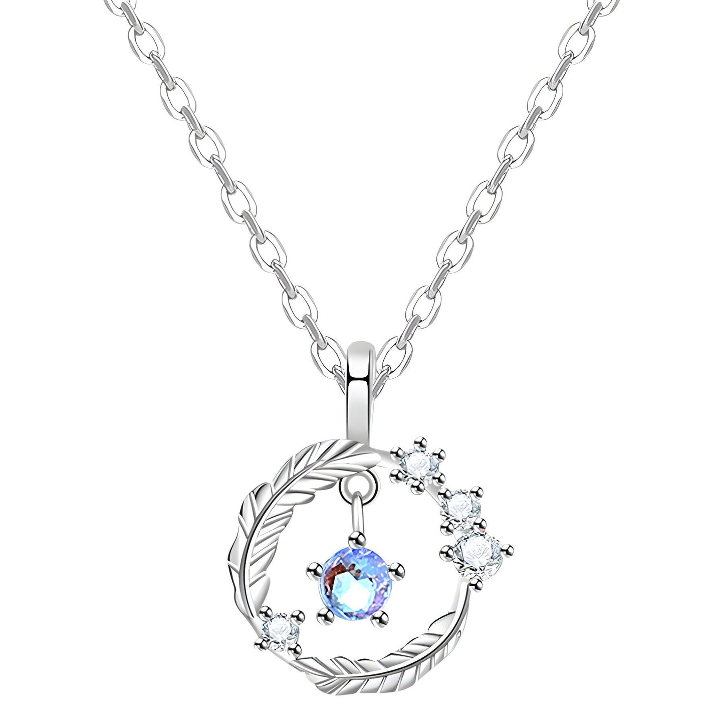 s925 Sterling Silver Moonstone Necklace with Feather Design
