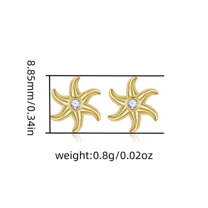 S925 Sterling Silver Starfish Jewelry Set - Earrings and Clavicle Necklace
