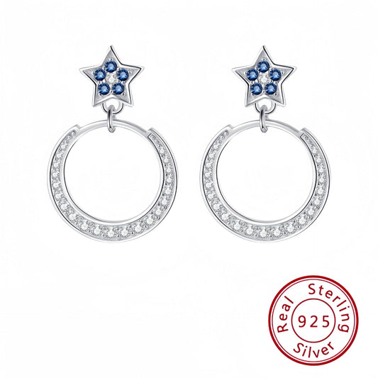 925 Sterling Silver Star Moon Earrings with Diamonds