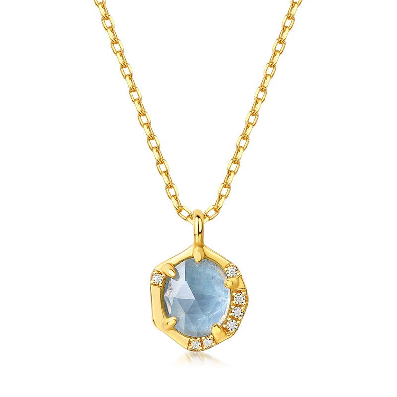Moonstone Octagon Halo Pendant Necklace | 18K Gold Plated
