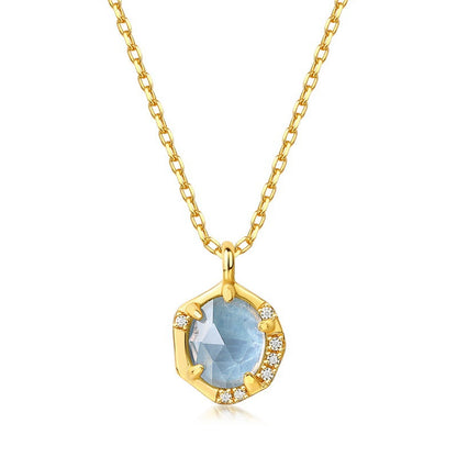 Moonstone Octagon Halo Pendant Necklace | 18K Gold Plated