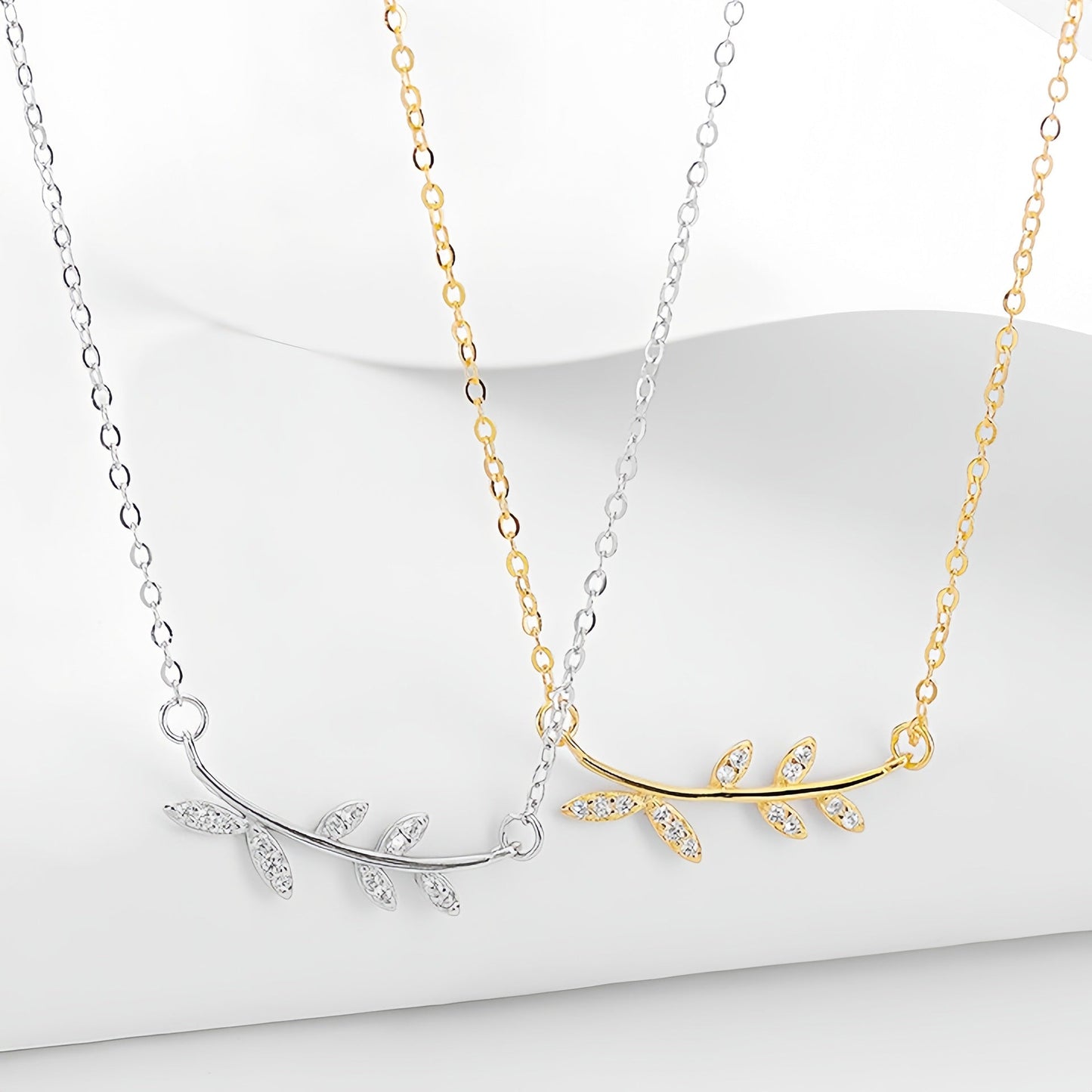 S925 Sterling Silver Leaf Pendant Necklace with Diamonds