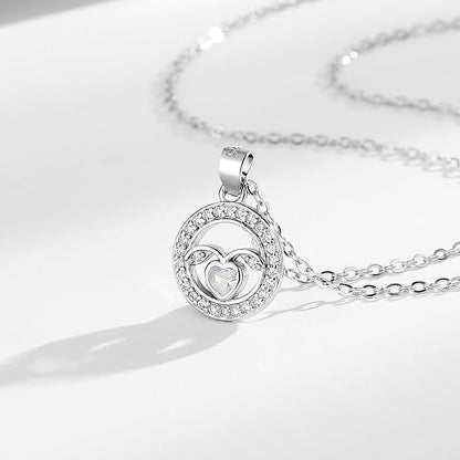 Angel Wings Round Women's Pendant Silver Necklace-S925