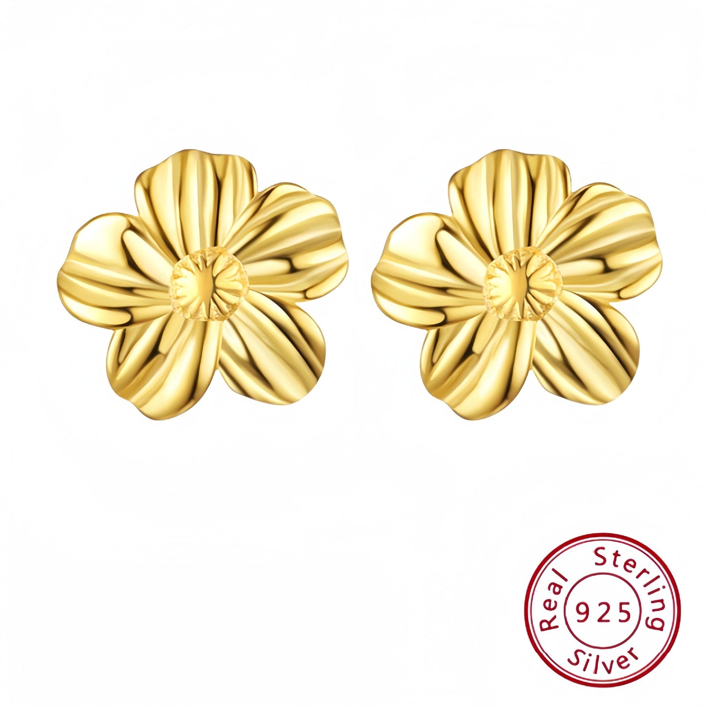 s925 Sterling Silver Flower Earrings - Three-Dimensional French Retro