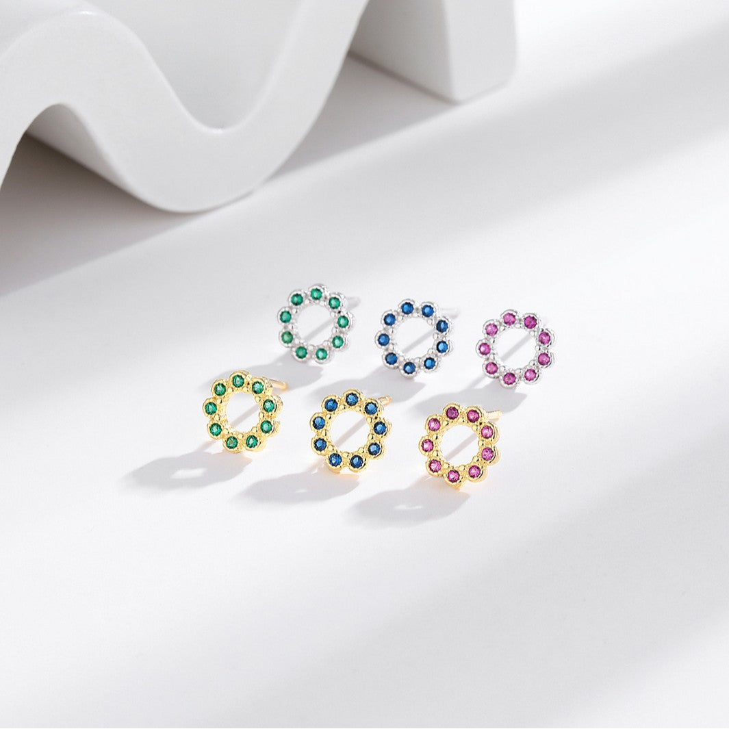 s925 sterling silver diamond round hollow earrings