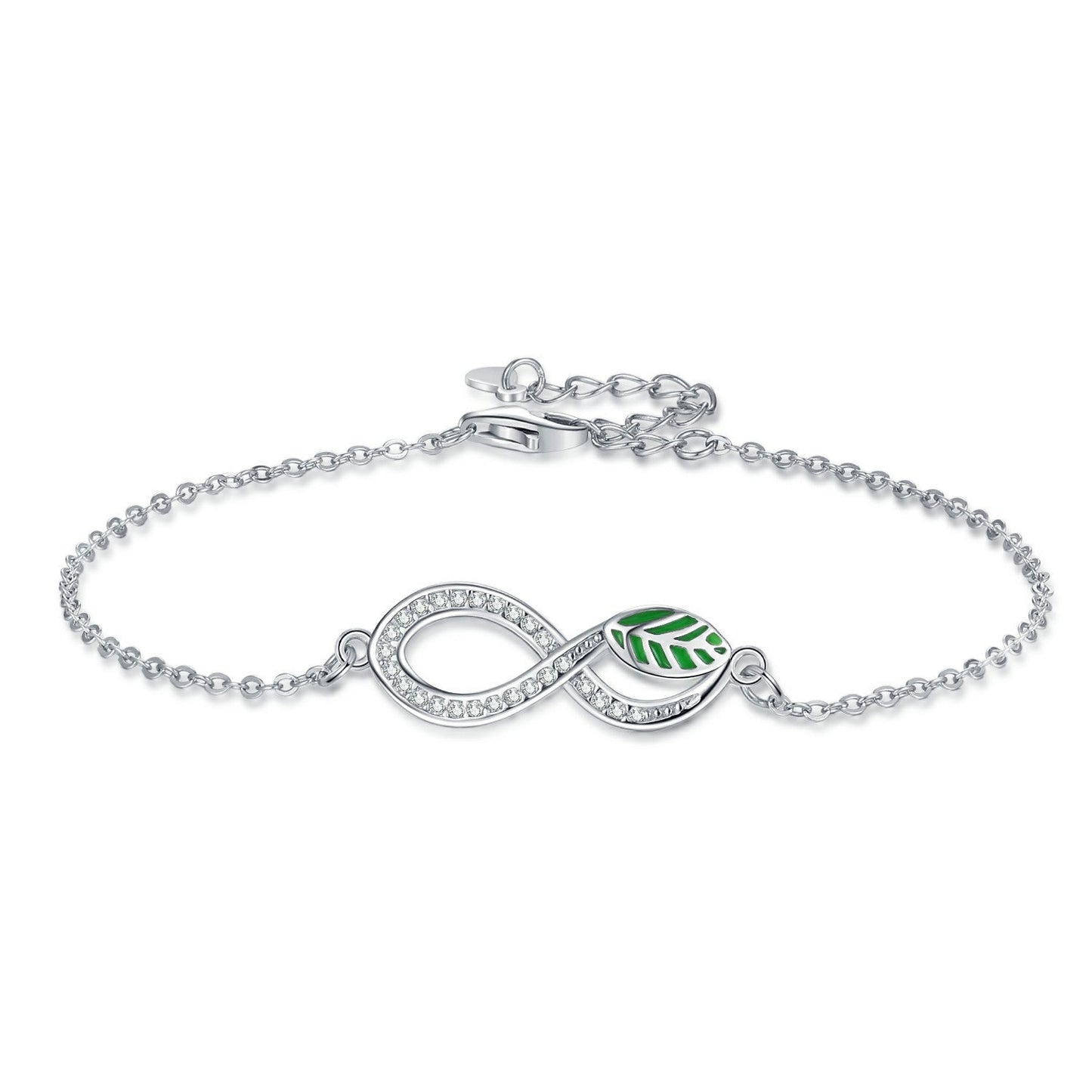Adjustable Sterling Silver Infinity Bracelet with Leaf Design