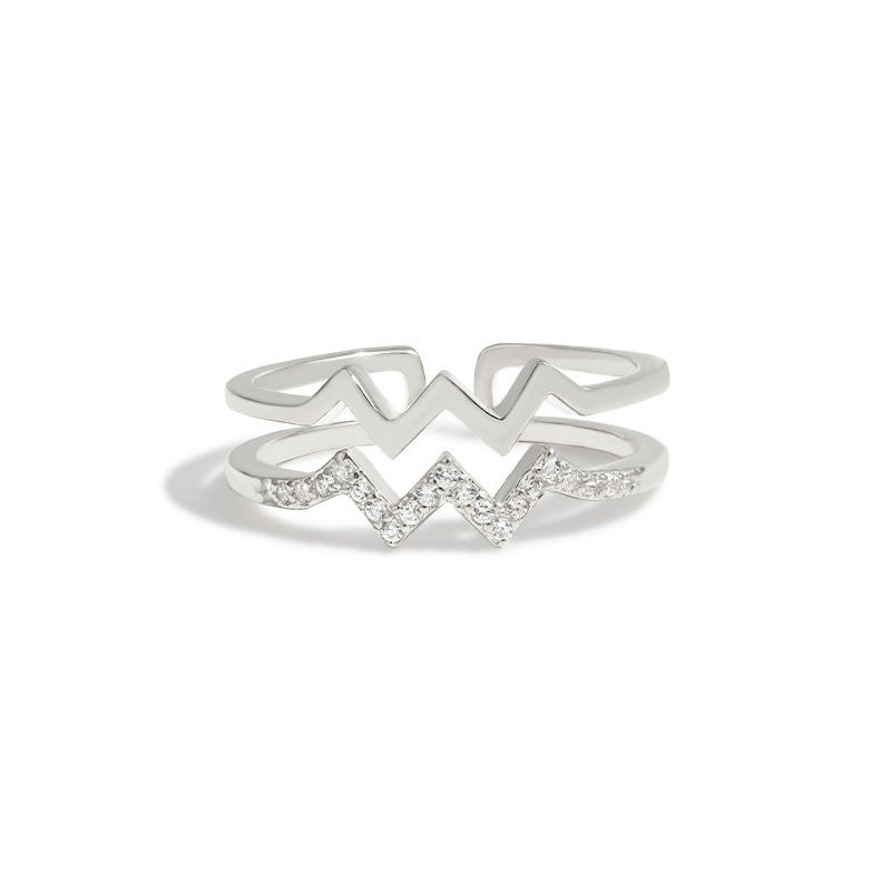 S925 Sterling Silver Lightning Heart Ring - Double Layer Heart Design