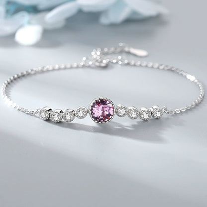 Crystal CZ Tennis Bracelet - Silver with Colorful Gemstone Center