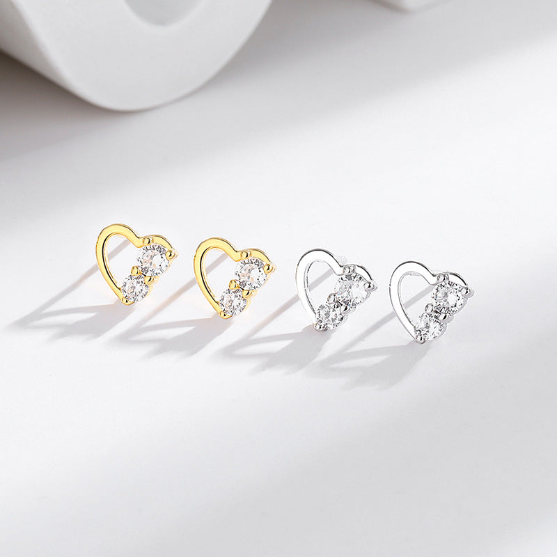 s925 sterling silver diamond sweet heart-shaped earrings