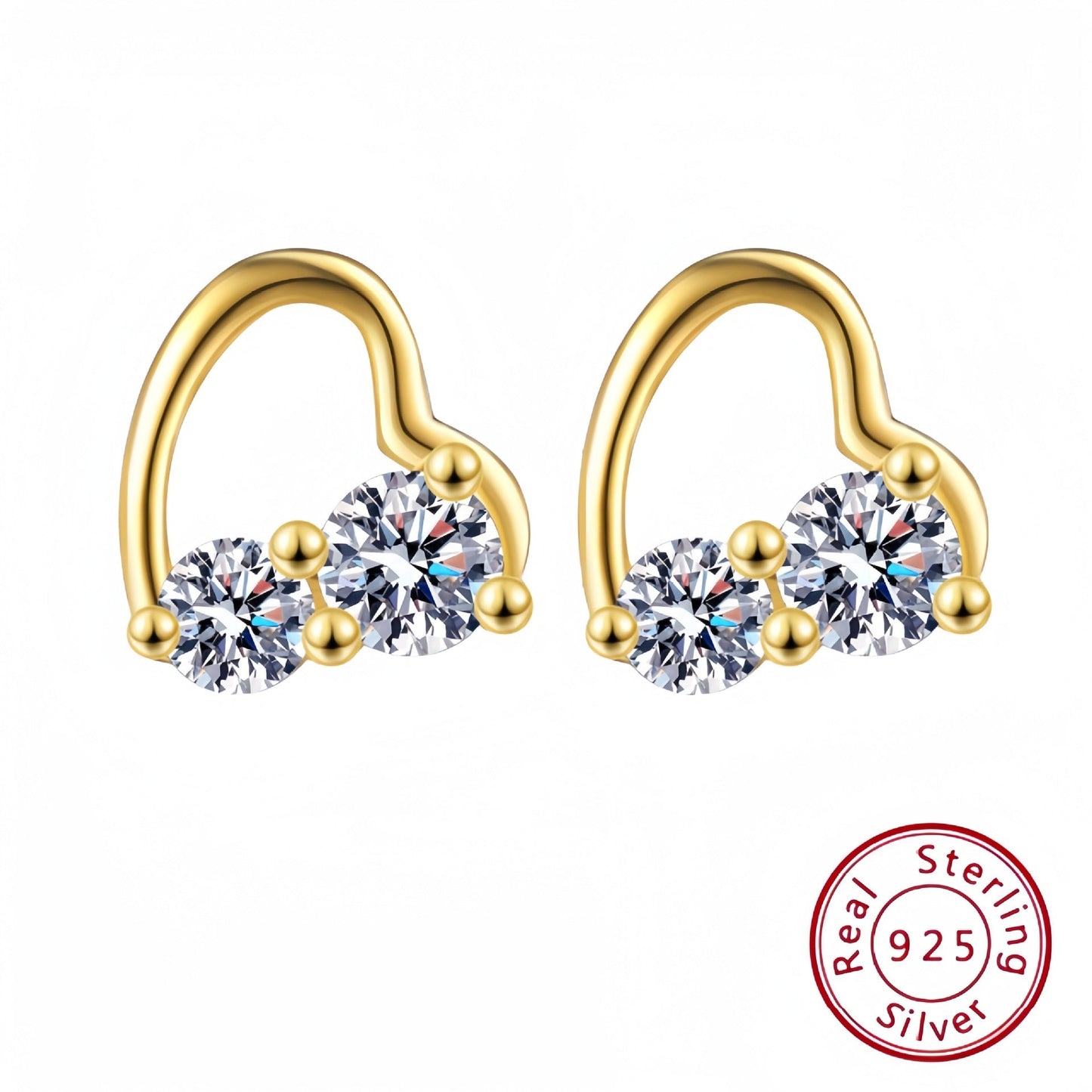 s925 sterling silver diamond sweet heart-shaped earrings