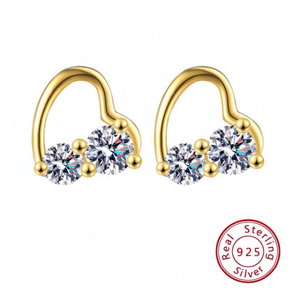 s925 sterling silver diamond sweet heart-shaped earrings