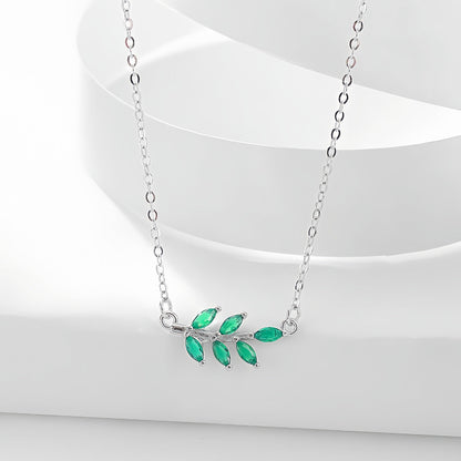 Sterling Silver Earrings Necklace Set -  with Green leaves Design