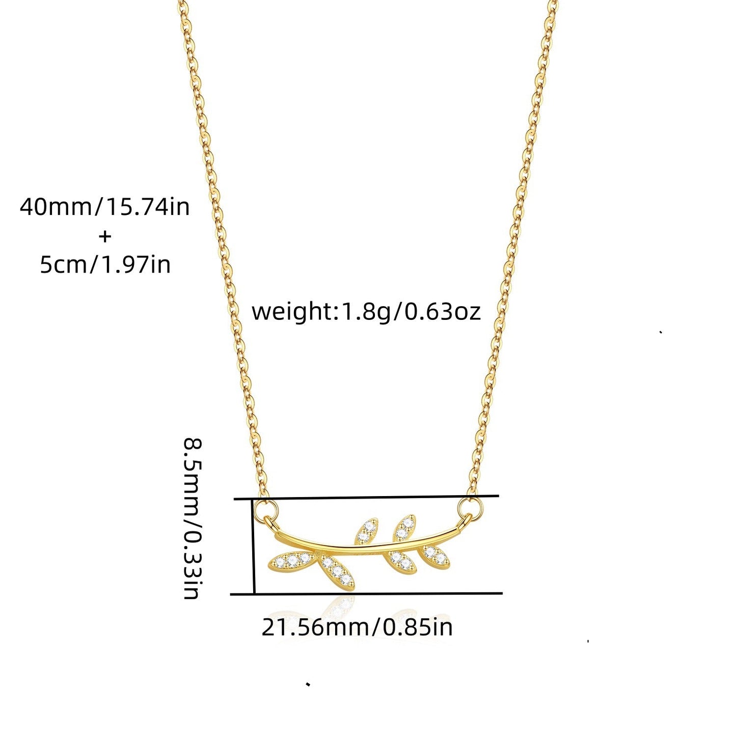 S925 Sterling Silver Leaf Pendant Necklace with Diamonds