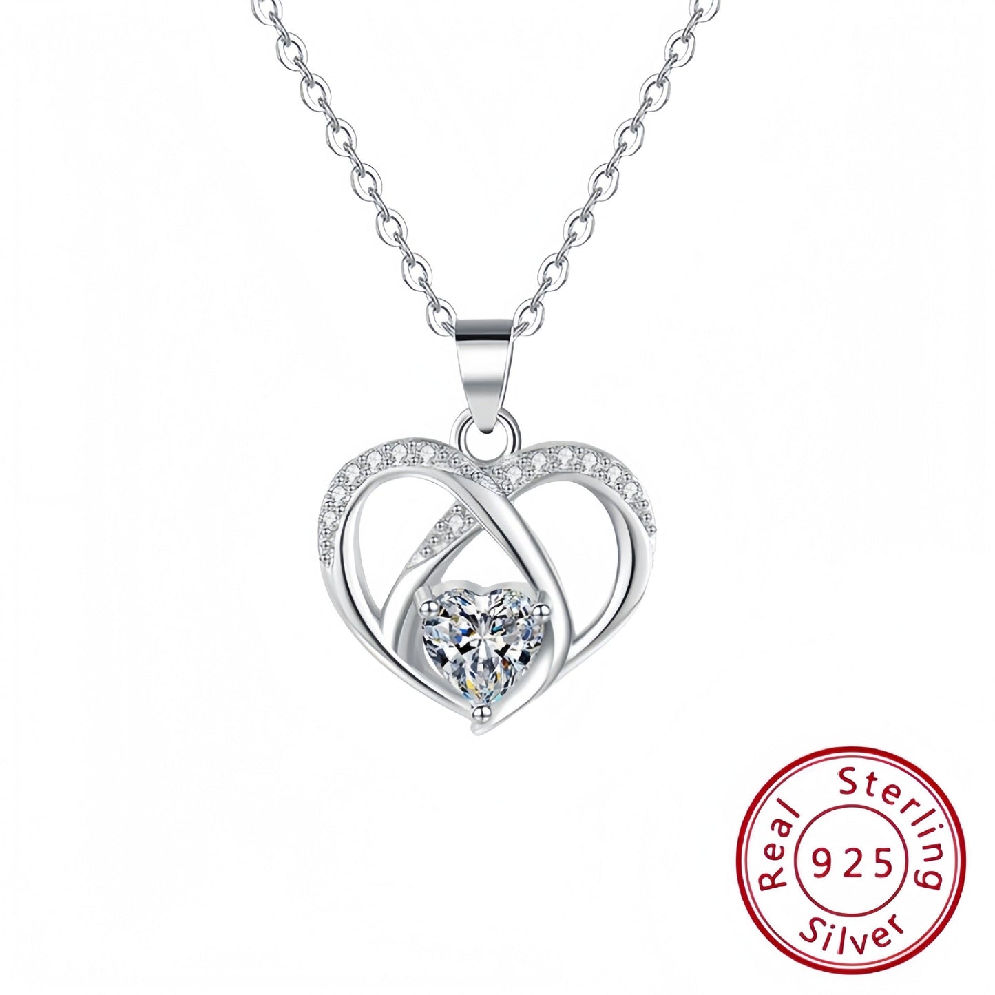 925 Sterling Silver Heart Necklace with CZ Pendant