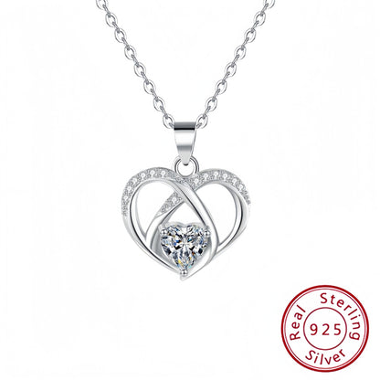 S925 Sweet Diamond Heart Pendant Silver Necklace