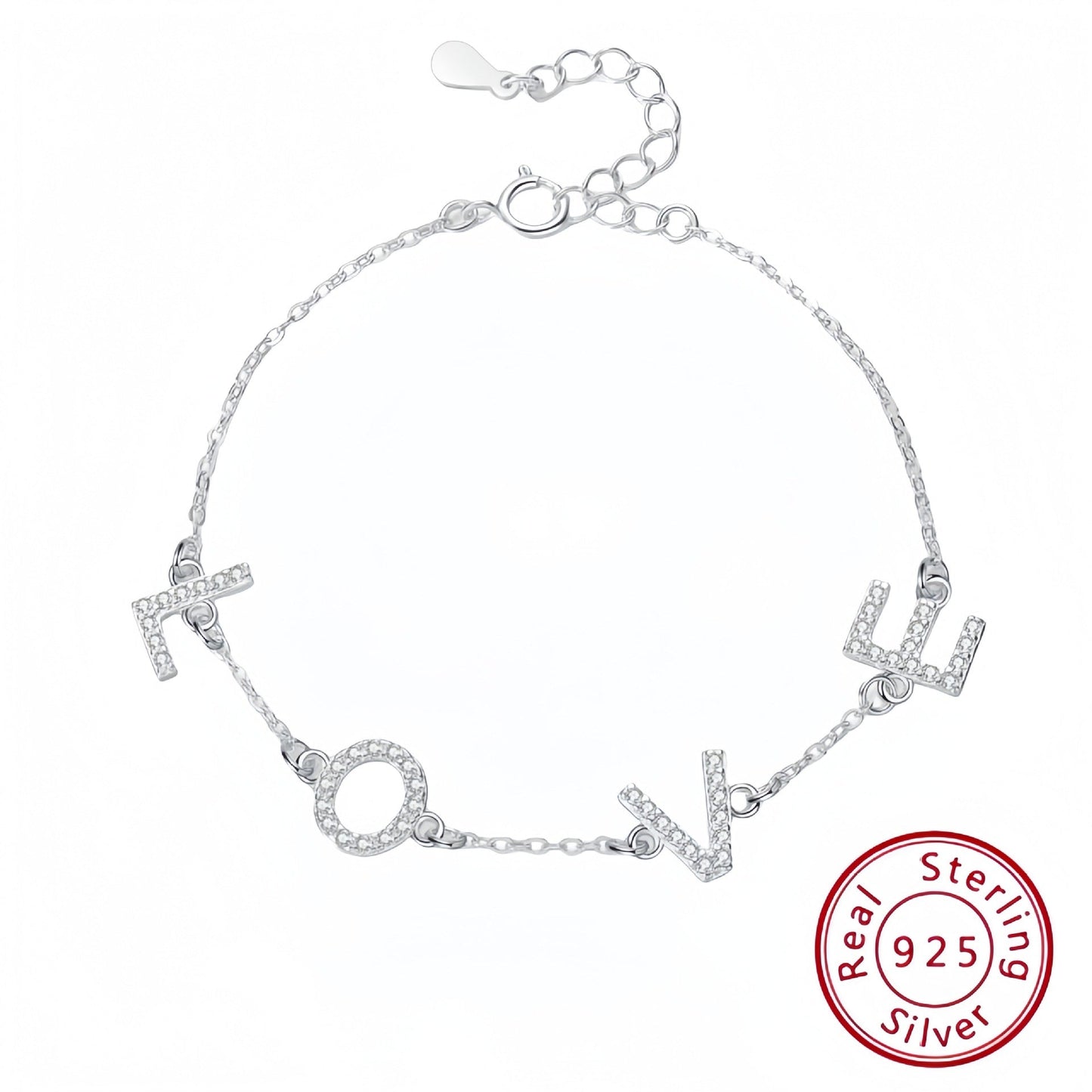 925 Sterling Silver Love Bracelet  Adjustable  women