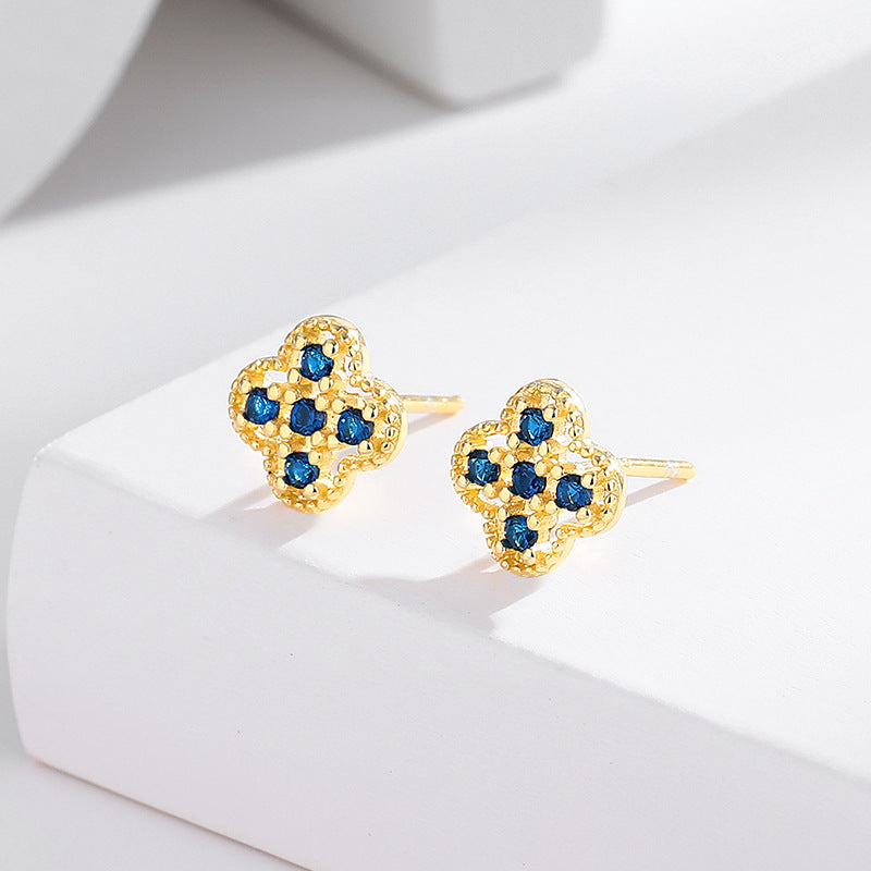 s925 Sterling Silver Four-Leaf Clover Earrings with Colored Diamonds