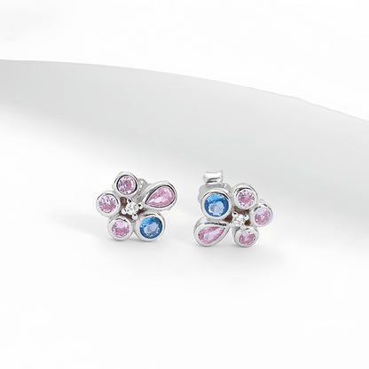 S925 Flower of Happiness Silver Earrings Pendant Necklace Flower Jewelry Set