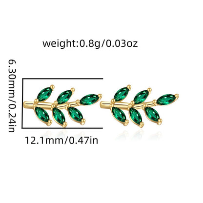 Sterling Silver Earrings Necklace Set -  with Green leaves Design