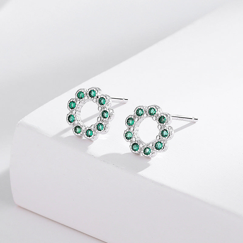 s925 sterling silver diamond round hollow earrings