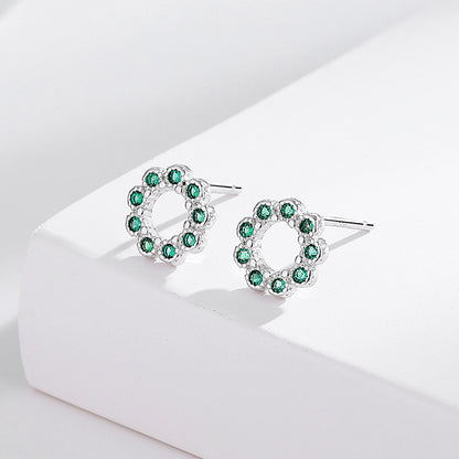 s925 sterling silver diamond round hollow earrings