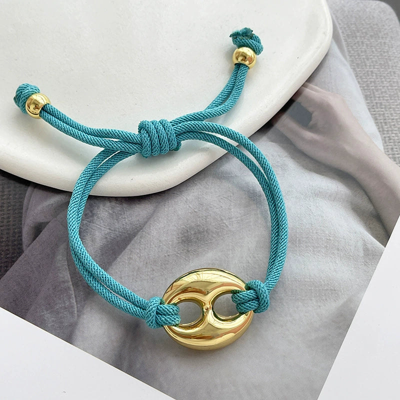 Adjustable Bean Double-Layer Braided Cord Pig Nose Bracelet