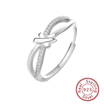 s925 Diamond Hollow Interwoven  Silver Ring Adjustable