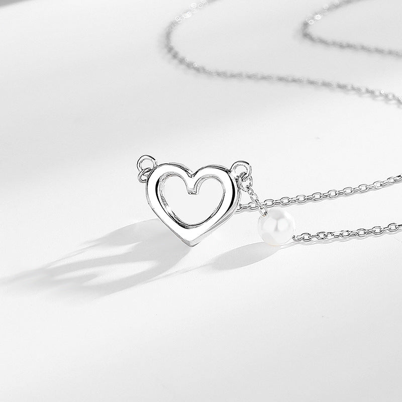 s925 Sterling Silver Heart Necklace  Double Bead Necklace