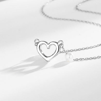 s925 Sterling Silver Heart Necklace  Double Bead Necklace