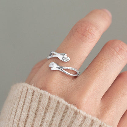 S925 Hollow Embrace Sterling Silver Ring with Diamonds