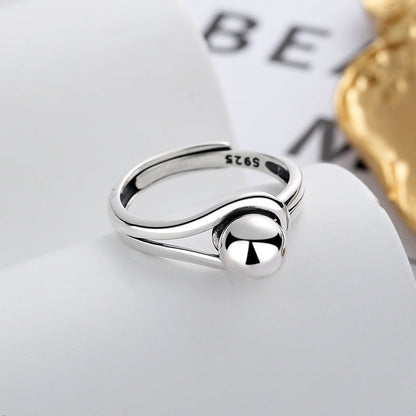 S925 Geometric Spherical Silver Ring Adjustable