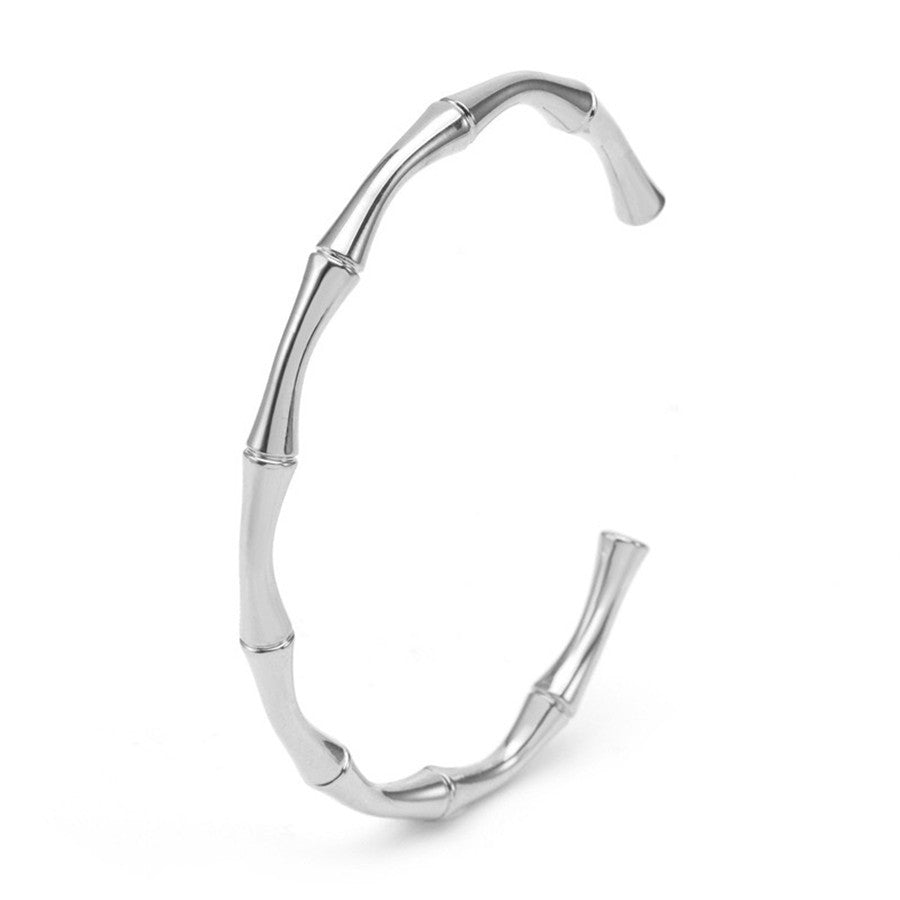Stainless Steel Vacuum 18K Plated Bamboo-Knot Open Bangle