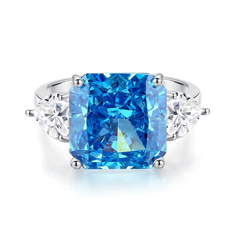 Aqua Blue Three-Stone Cocktail Ring | 925 Sterling Silver