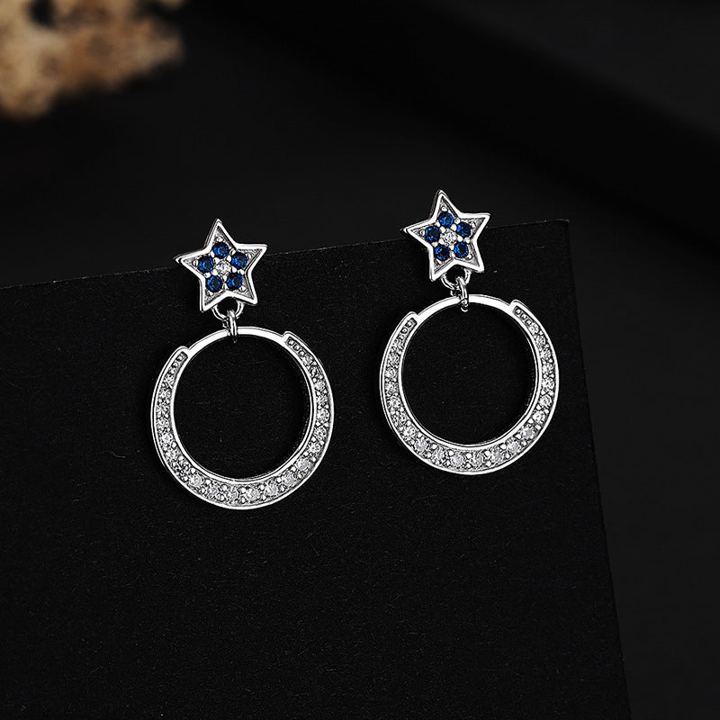 925 Sterling Silver Star Moon Earrings with Diamonds